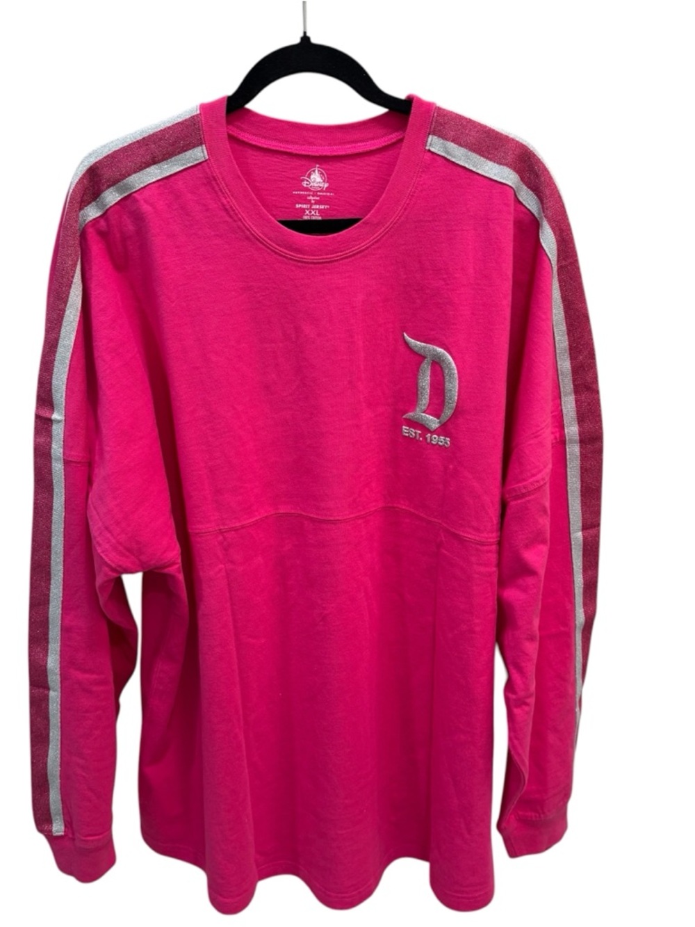 Disneyland Resort Women 2XL Spirit Jersey Pink Silver Glitter Disney Striped NWT